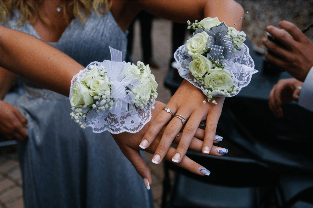 purple and and white flower corsages